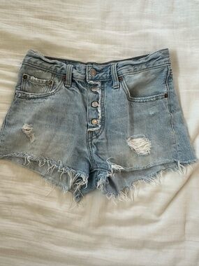 Levi's Light Blue Distressed Button-Fly Denim Shorts
